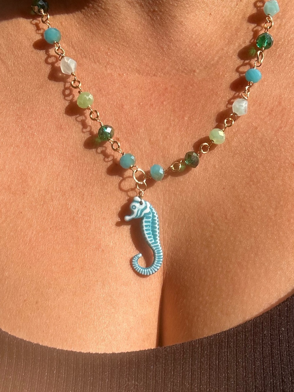 Handcrafted Blue Seahorse Bead Necklace - Women Jewelry